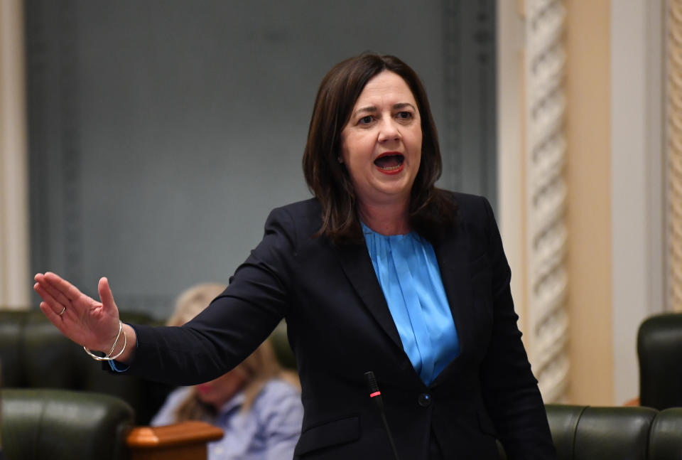 Queensland Premier Annastacia Palaszczuk speaks during Question Time at Parliament House in Brisbane, where she was grilled over border restrictions.