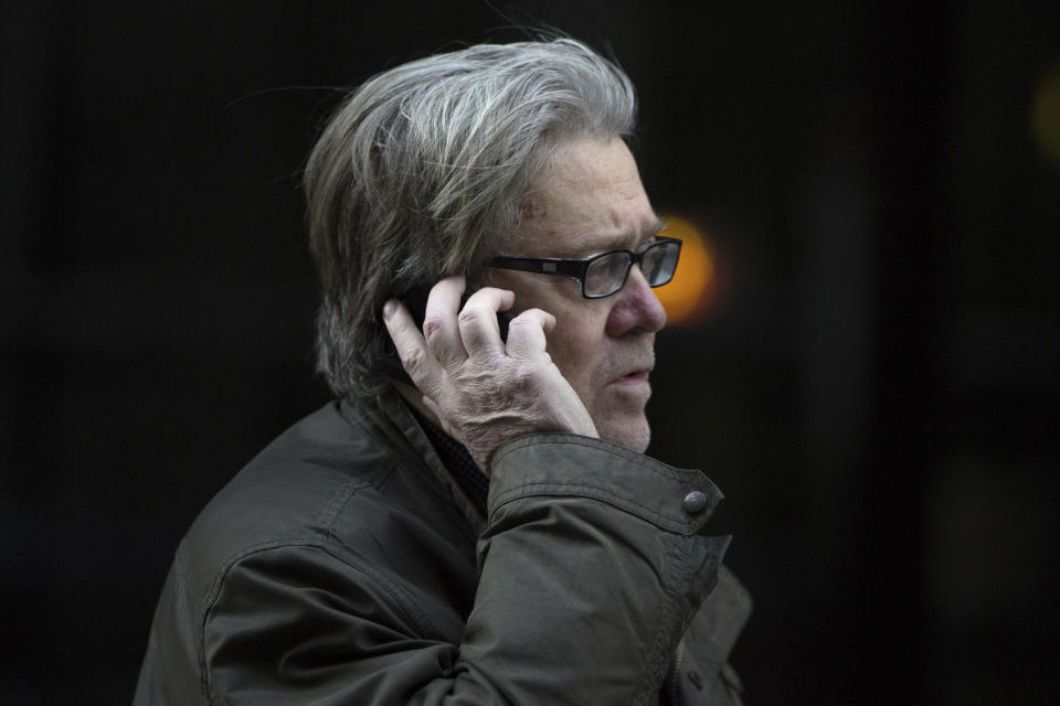 Steve Bannon, senior advisor to President-elect Donald Trump, makes a call outside Trump Tower on Friday, Dec. 9, 2016, in New York. Photo: Kevin Hagen/AP)