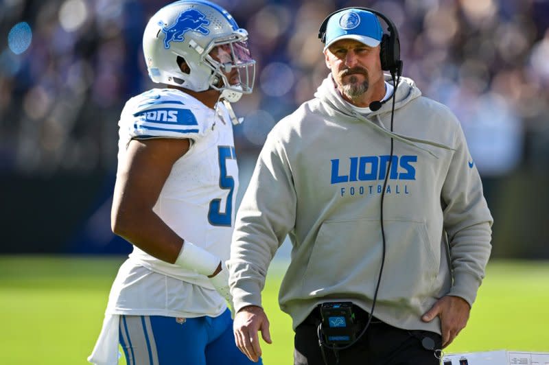 Detroit Lions head coach Dan Campbell opted to go for fourth-down conversions twice in the second half, instead of kicking field goals, allowing the San Francisco 49ers to build a 10-point lead. File Photo by David Tulis/UPI