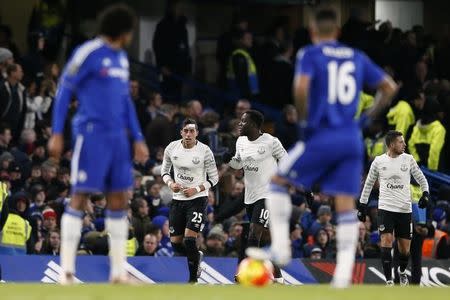 Football Soccer - Chelsea v Everton - Barclays Premier League - Stamford Bridge - 16/1/16 Ramiro Funes Mori celebrates scoring the third goal for Everton Reuters / Stefan Wermuth Livepic