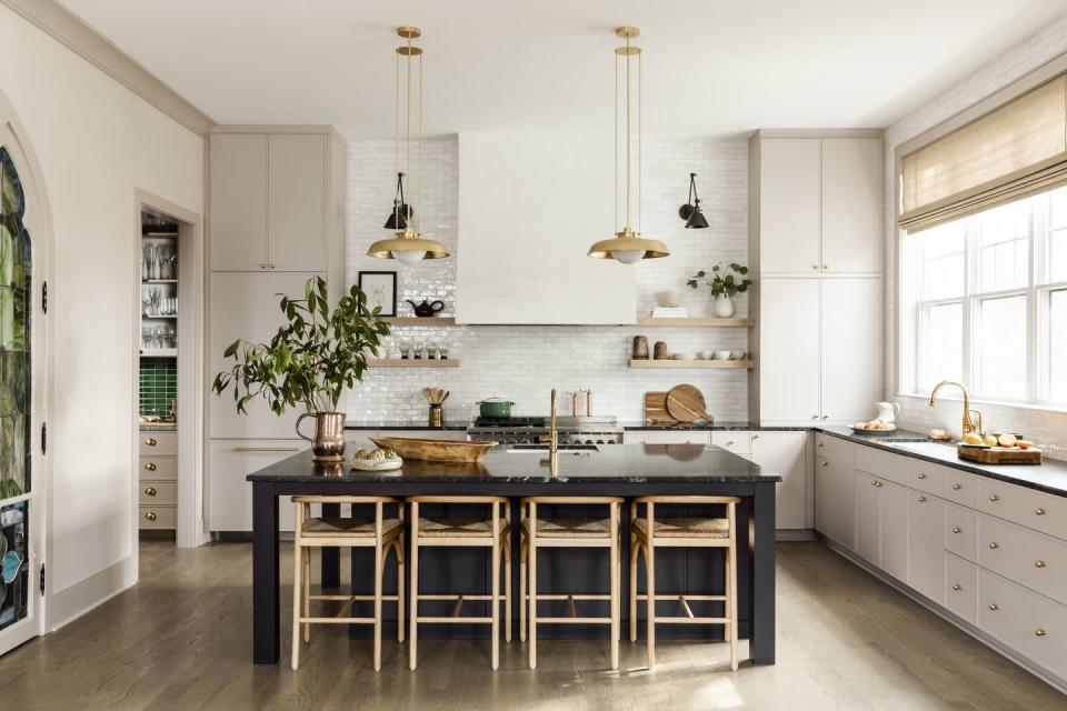 <p>Instead of an all-white kitchen, interior designer Zoe Feldman opted for a dusty pink shade, <a href="https://go.redirectingat.com?id=74968X1596630&url=https%3A%2F%2Fwww.farrow-ball.com%2Fen-us%2Fpaint-colours%2Fsulking-room-pink&sref=https%3A%2F%2Fwww.elledecor.com%2Fdesign-decorate%2Fcolor%2Fg29995675%2Fkitchen-cabinet-paint-colors%2F" rel="nofollow noopener" target="_blank" data-ylk="slk:Sulking Room Pink by Farrow & Ball" class="link ">Sulking Room Pink by Farrow & Ball</a>. "The dusty pink used on the cabinetry is what we consider to be one of our 'new neutrals' - a color that is versatile by some saturation, but is also easily paired with other palettes." You can still achieve a bright and airy look without a white color palette.<br></p>