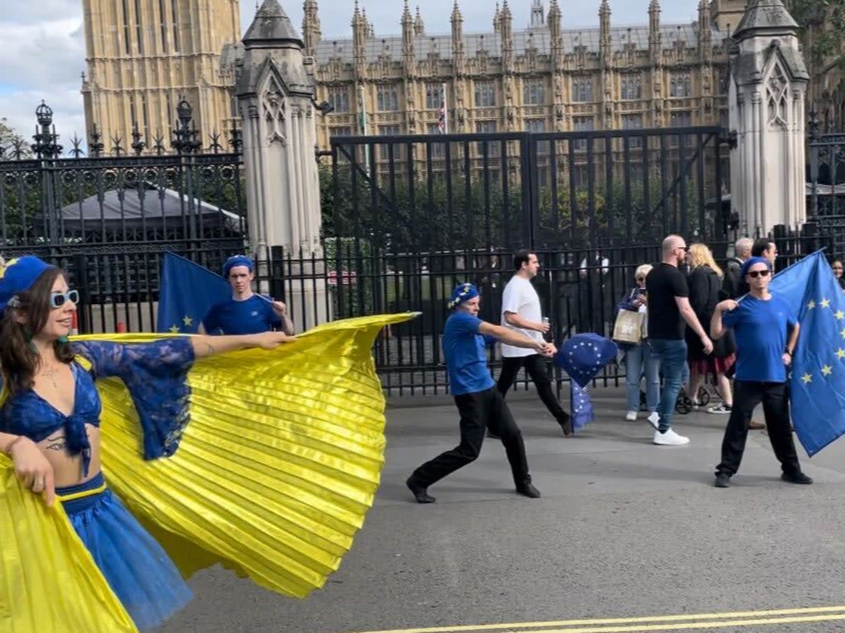 Centre stage: Dance Europa let their hair down outside Parliament (Barney Davis)