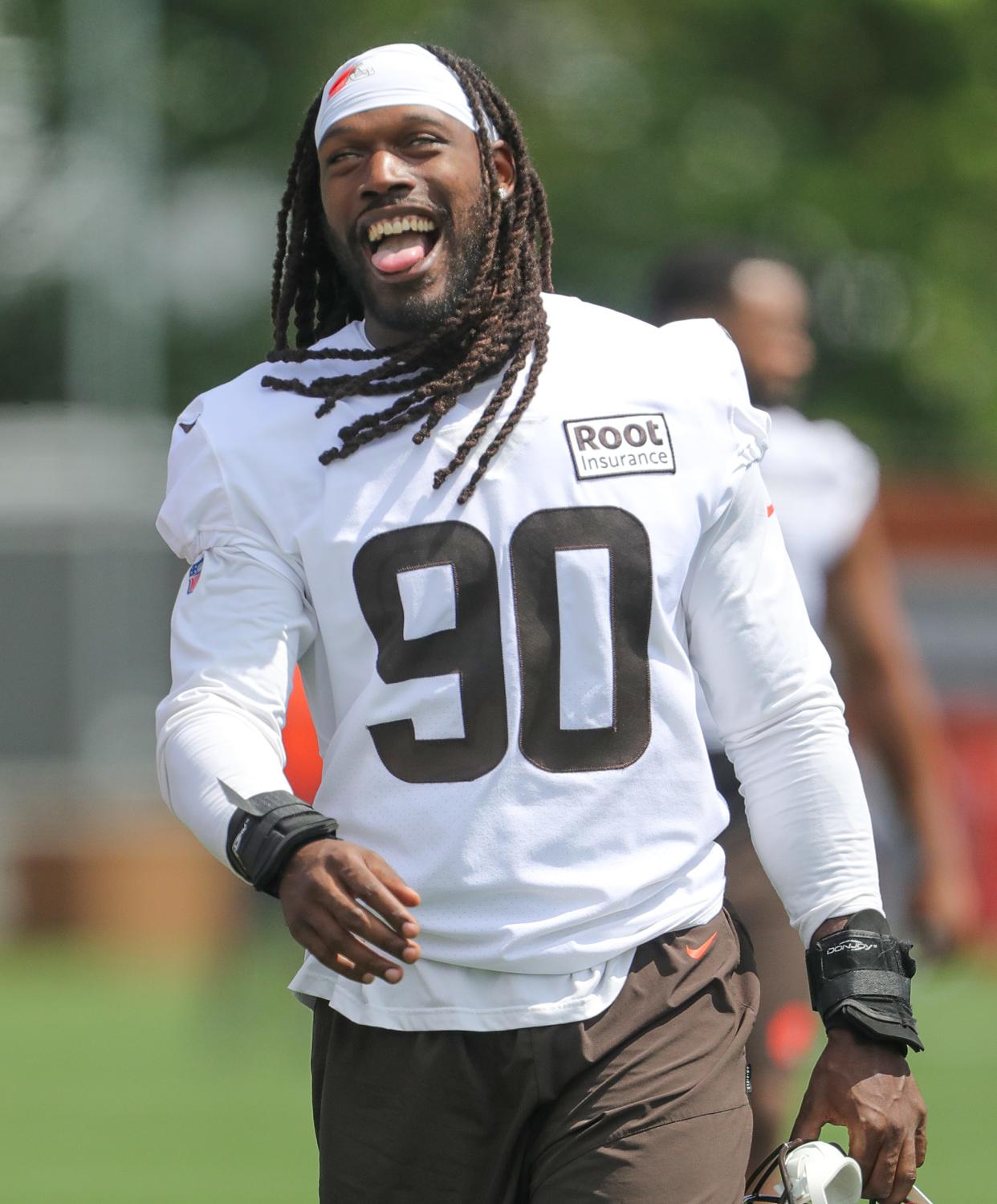 Cleveland Browns defensive end Jadeveon Clowney was all smiles after training camp on Thursday, July 28, 2022 in Berea.