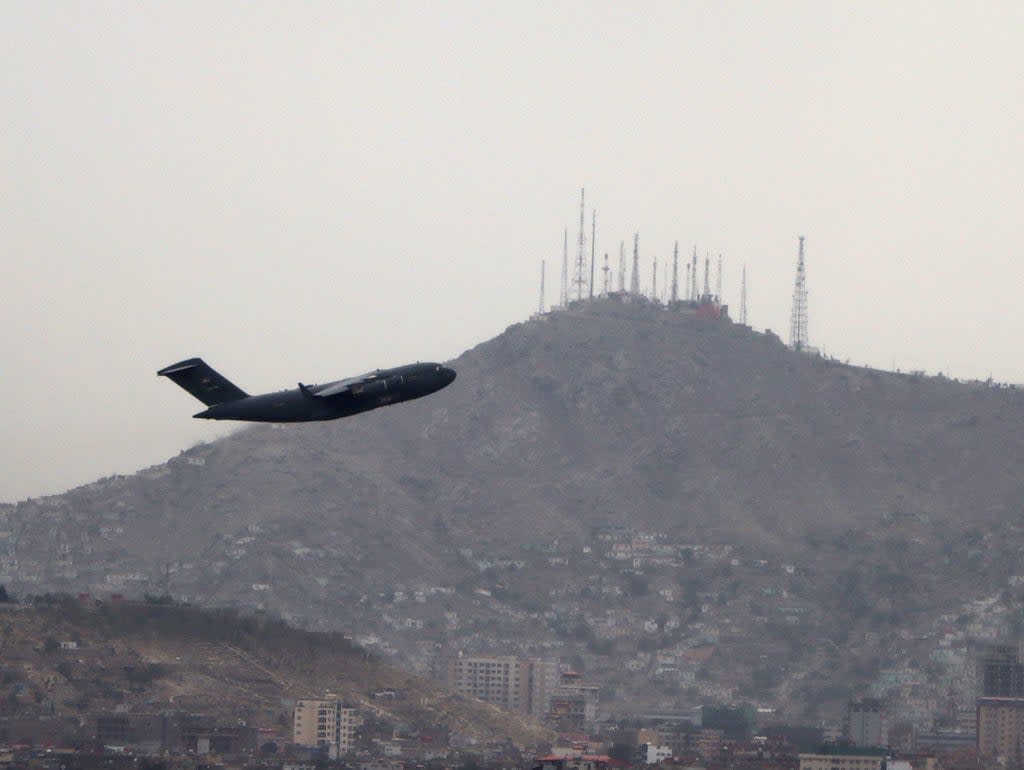 File: A military aircraft takes off at the Hamid Karzai International Airport in Kabul, Afghanistan (EPA)