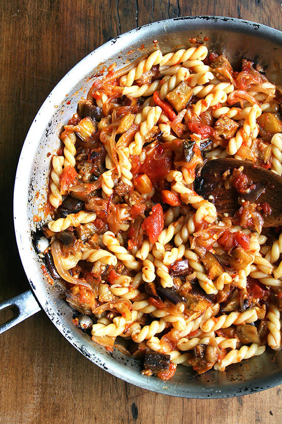 <strong>Get the <a href="http://www.alexandracooks.com/2011/08/25/chez-panisse-eggplant-caramelized-onion-and-tomato-pasta/" target="_blank">Chez Panisse Eggplant, Caramelized Onion and Tomato Pasta</a> recipe from Alexandra Cooks</strong>