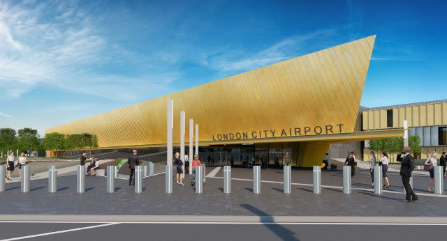 An artist's impression of front of the terminal at London City Airport after its £400 million redevelopment