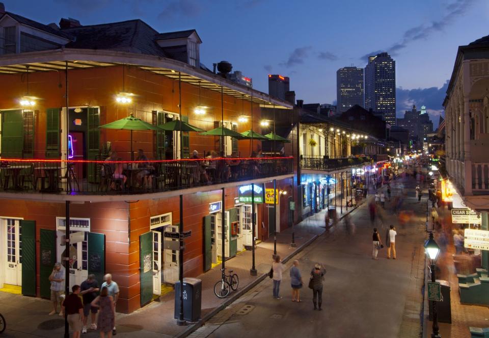 popular pedestrian friendly bourbon street in the french quarter of new orleans