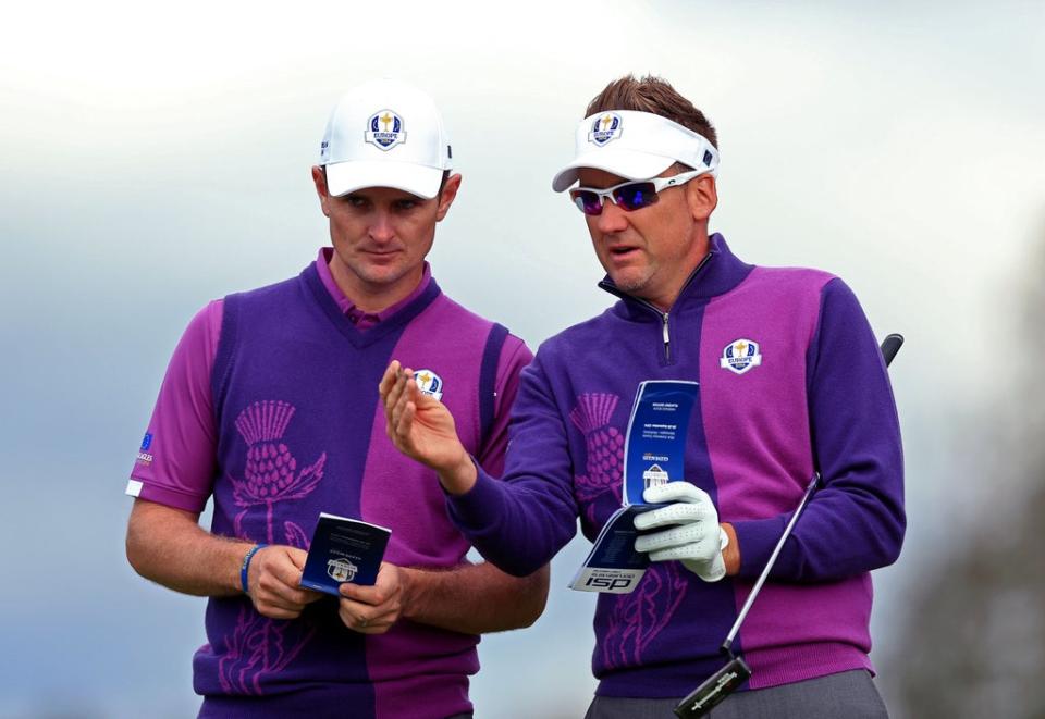 Europe’s Justin Rose (left) and Poulter during a practice session at Gleneagles ahead of the 2014 Ryder Cup (Mike Egerton/PA) (PA Archive)