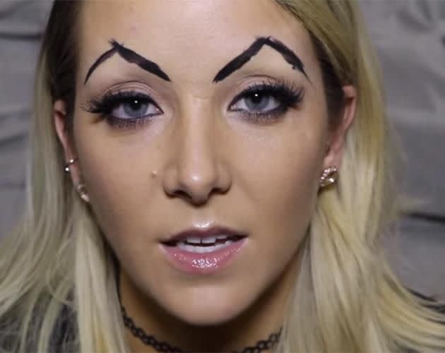 Jenna Marbles drew on her own eyebrows. Source: YouTube