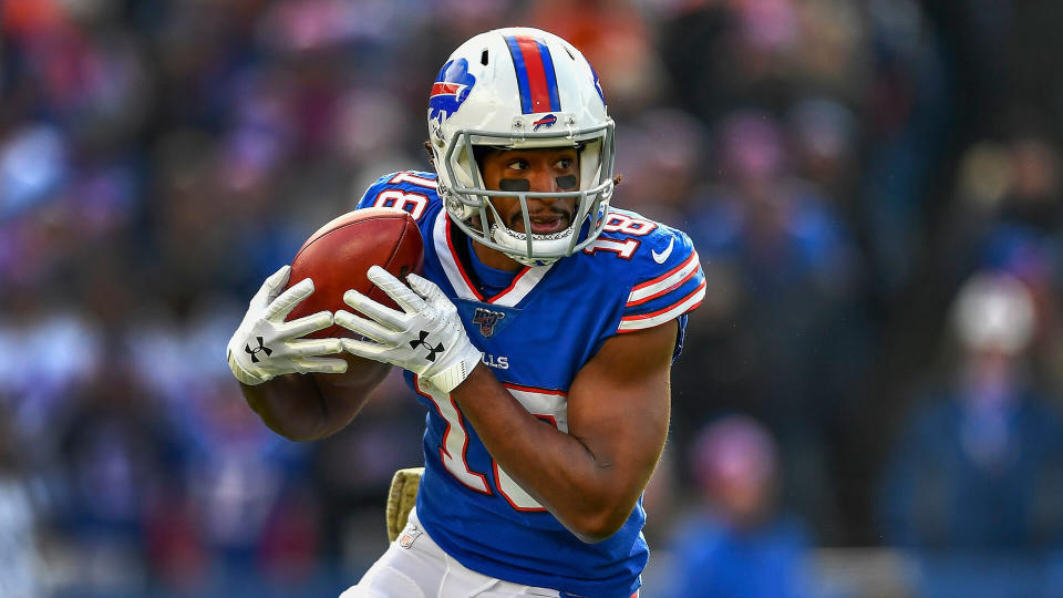 Mandatory Credit: Photo by Adrian Kraus/AP/Shutterstock (10484813b)Buffalo Bills wide receiver Andre Roberts (18) warms up before playing against the Denver Broncos in an NFL football game, in Orchard Park, N.