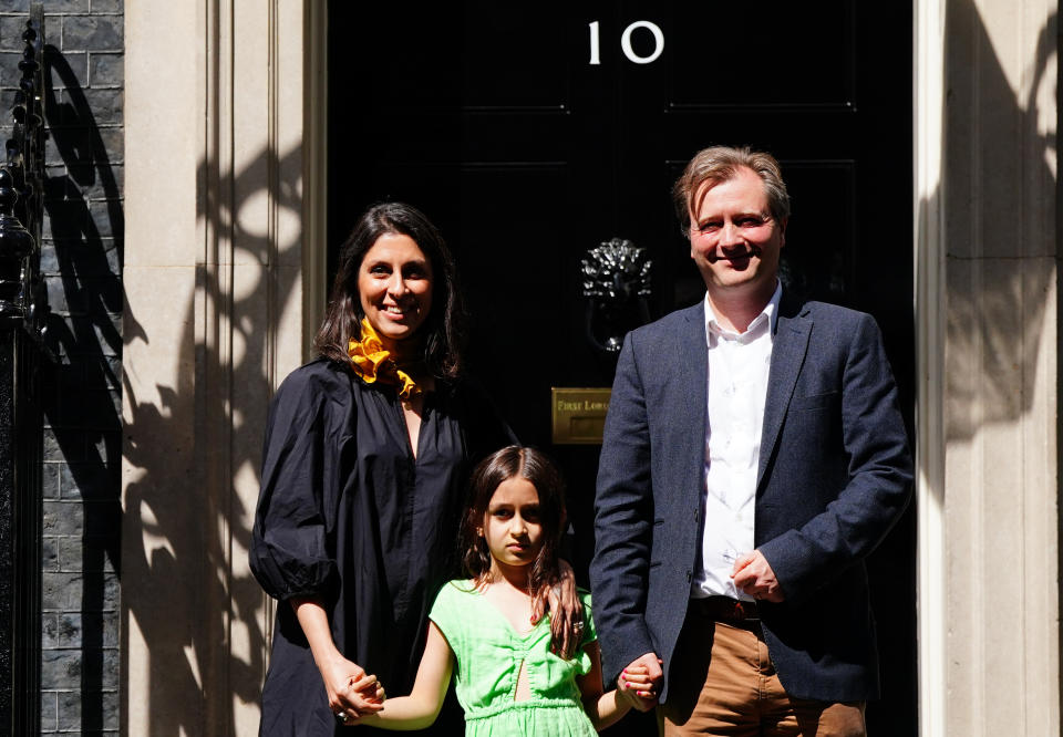 Nazanin Zaghari-Ratcliffe with her husband Richard Ratcliffe, daughter Gabriella leaving 10 Downing Street, central London, after a meeting with Prime Minister Boris Johnson. (Photo by Victoria Jones/PA Images via Getty Images)