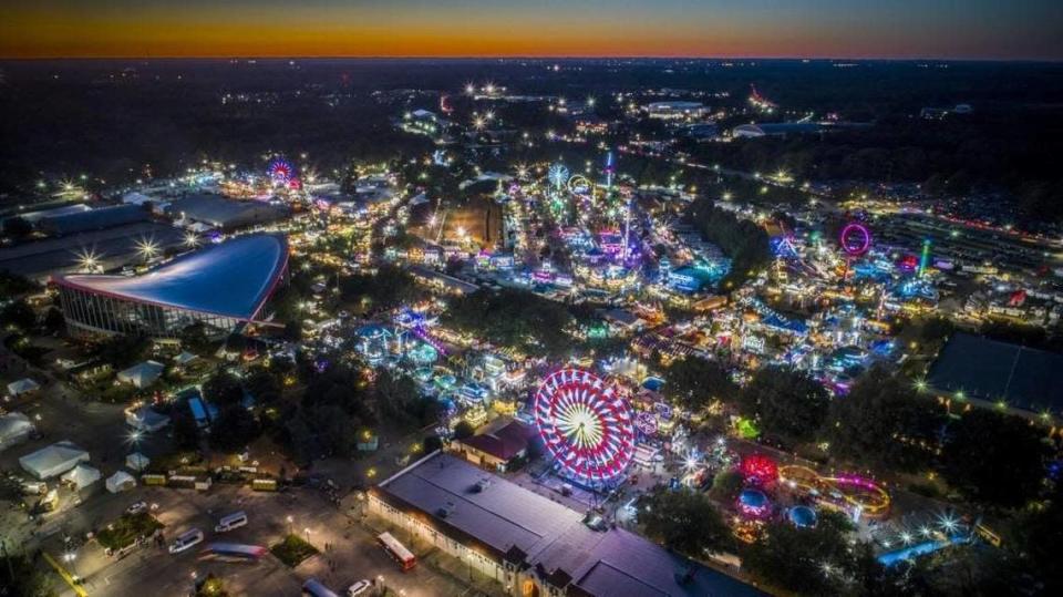 The N.C. State Fair from the air on a beautiful fall night Tuesday, Oct. 17, 2017.