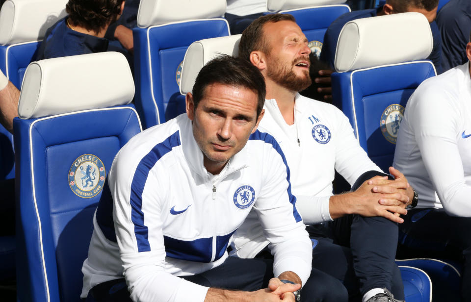 Frank Lampard ahead of the Premier League match against Leicester City at Stamford Bridge. (Photo by Plumb Images/Leicester City FC via Getty Images)