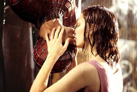 Spiderman and Mary Jane's famous kissing scene. Photo: Columbia Pictures