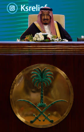 FILE PHOTO: Saudi Arabia's King Salman bin Abdulaziz Al Saud attends Riyadh International Humanitarian Forum in Riyadh, Saudi Arabia February 26, 2018. REUTERS/Faisal Al Nasser