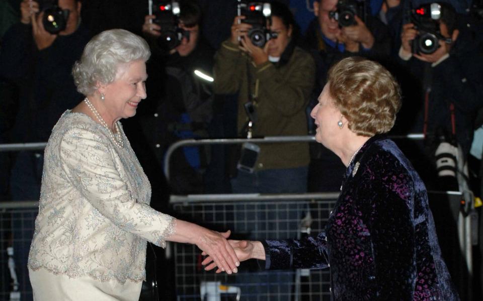 Reconciled: The Queen and Mrs Thatcher at the former PM's 80th birthday party - Paul Grover