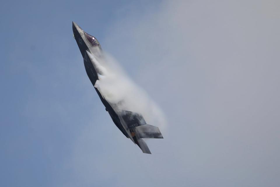 A U.S. Marine Corps F-35B Lightning II takes part in an aerial display during an airshow in Singapore, on Feb. 15, 2022. The crash of an F-35B Joint Strike Fighter aircraft in South Carolina last weekend has raised numerous questions about what prompted the pilot to eject after experiencing a malfunction and how the $100 million US warplane was able to keep flying pilotless.