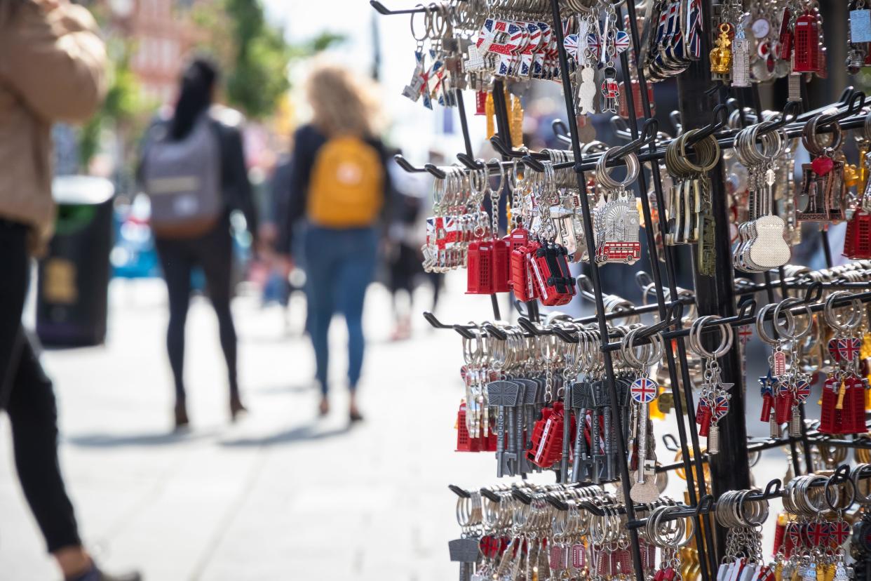 London souvenir on display at Camden market in London, UK