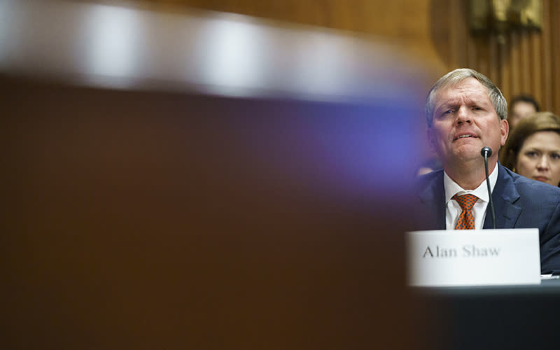 Norfolk Southern CEO Alan Shaw is seen during a Senate Environment and Public Works Committee hearing