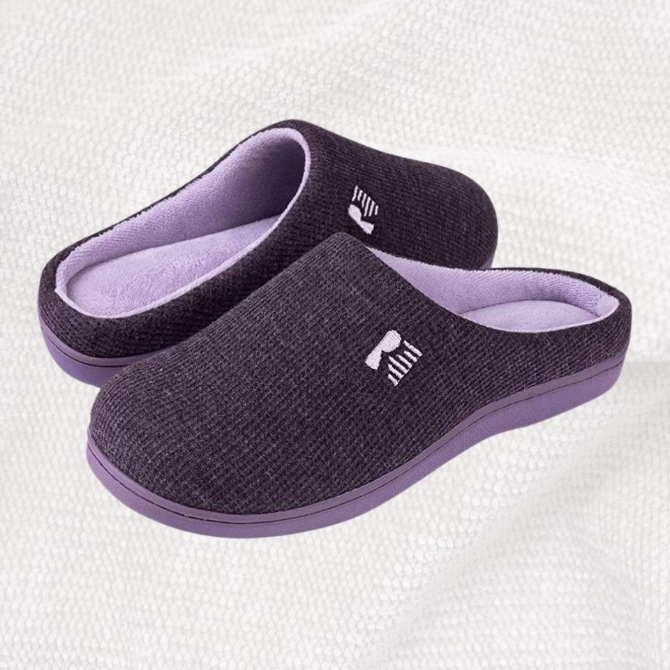Amazon rating: 4.5 out of 5 starsDesigned with deep memory foam that conforms to your feet, these slippers will instantly become your favorite house shoes that you can also wear outside. The sturdy rubber sole makes it a great option to wear during walks around your yard, getting the mail or quick errands. Color options include dark gray, purple, green, red and blue in sizes 5-12.  Promising review: 