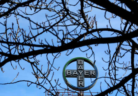 FILE PHOTO: The logo of Bayer AG is pictured at the Bayer Healthcare subgroup production plant in Wuppertal, Germany February 24, 2014. REUTERS/Ina Fassbender/File Photo