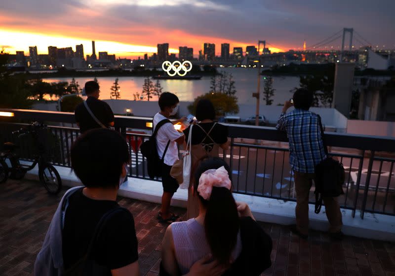 The Olympic Rings are photographed ahead of the Tokyo 2020 Olympic Games in Tokyo