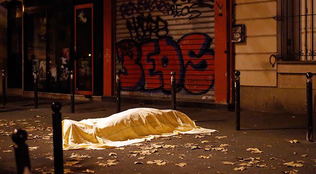 Tragic scenes. One of the many who laid deceased on the streets of Paris. Source: Supplied.