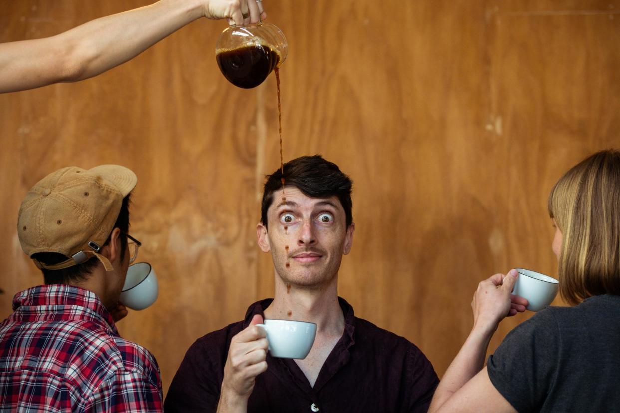 <span>‘Incapacitated by a hurricane of emotions and heartbeats’: Nicholas Jordan downed 11 cups of instant coffee in one hour and left feeling dazed and confused by the brews.</span><span>Photograph: Isabella Moore/The Guardian</span>