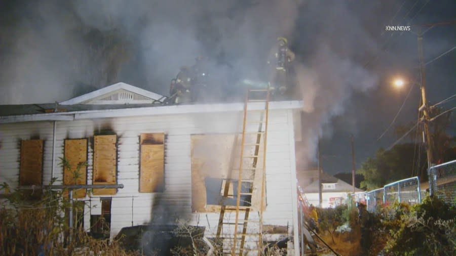 An LAFD alert indicates the fire was first reported at 1:18 a.m. on July 24, 2024, at a home located at 121 North Mathews Street. (KNN)