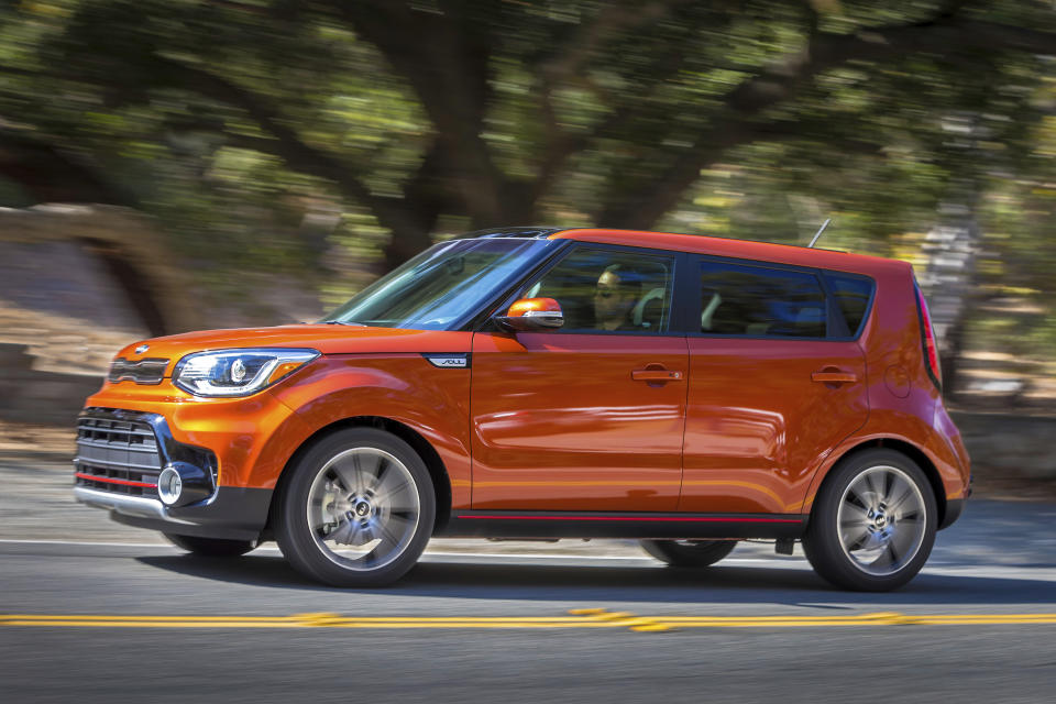 This photo provided by Kia shows the 2019 Soul and its compact yet spacious hatchback design. The unique look allows the Soul to offer copious cargo capacity in an affordable package. (Bruce Benedict/Courtesy of Kia Motors America via AP)