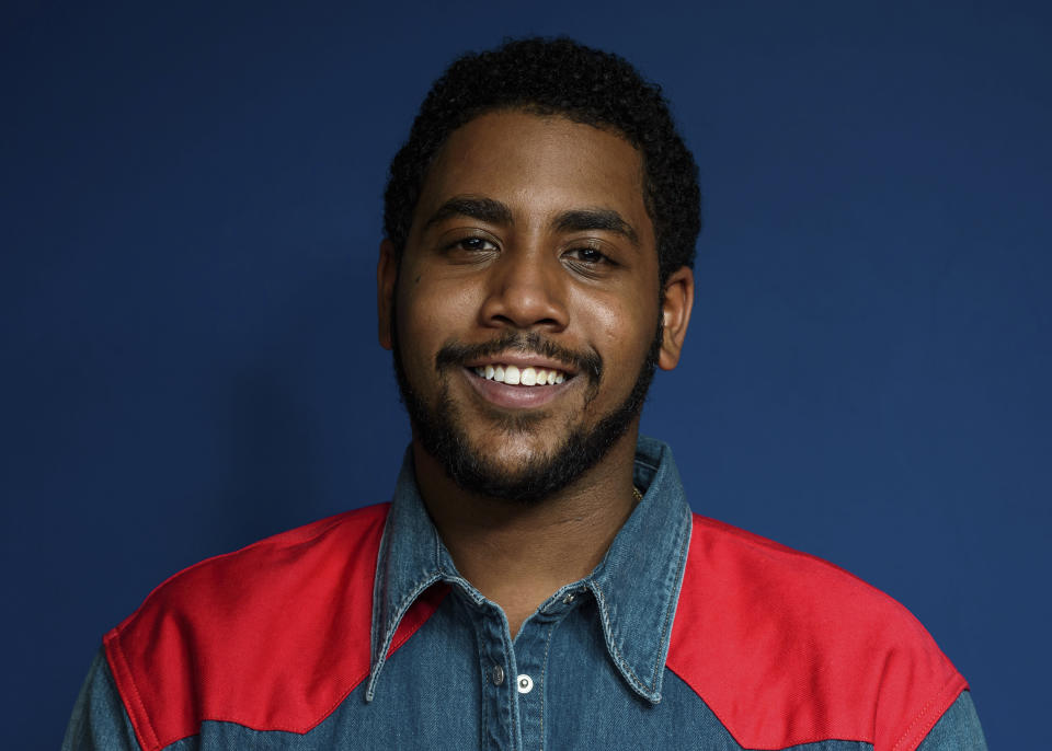 This May 20, 2019 photo shows actor Jharrel Jerome posing at the Mandarin Oriental Hotel in New York to promote his Netflix show "When They See Us." (Photo by Christopher Smith/Invision/AP)