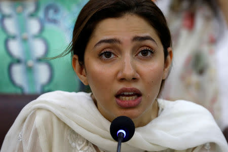 Pakistani actor Mahira Khan speaks to condemn the killing of a ten-year-old girl, who was abducted and killed in Islamabad, also demanding for the implementation of Life Skilled Based Education (LSBE) curriculum for schools, during a news conference in Karachi, Pakistan May 23, 2019. REUTERS/Akhtar Soomro
