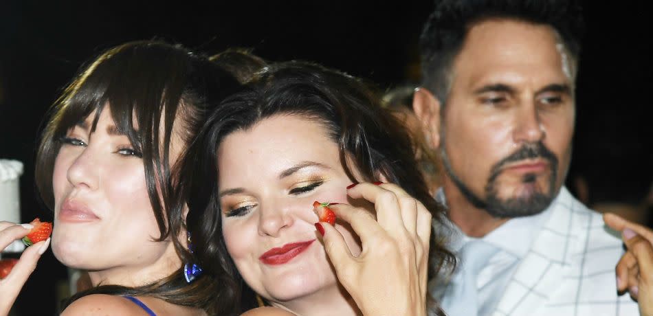 Jacqueline MacInnes Wood, Heather Tom, and Don Diamont at a Bold and the Beautiful party in Monaco