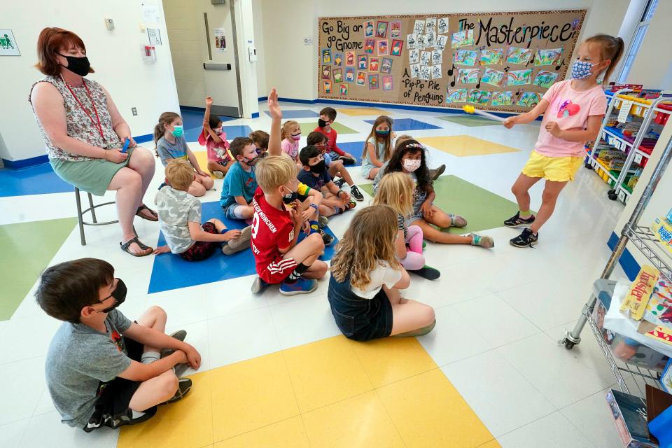 Masks in first grade class in 2021 in Rye, N.Y.