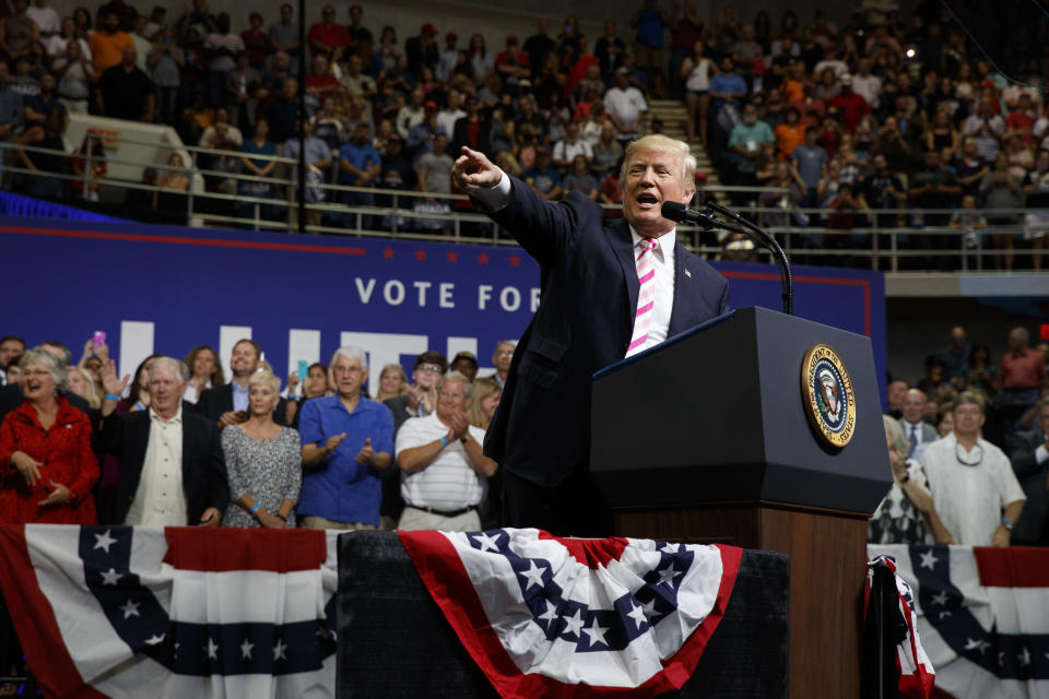 President Donald Trump speaks during a campaign rally for Senate candidate Luther Strange. (AP)