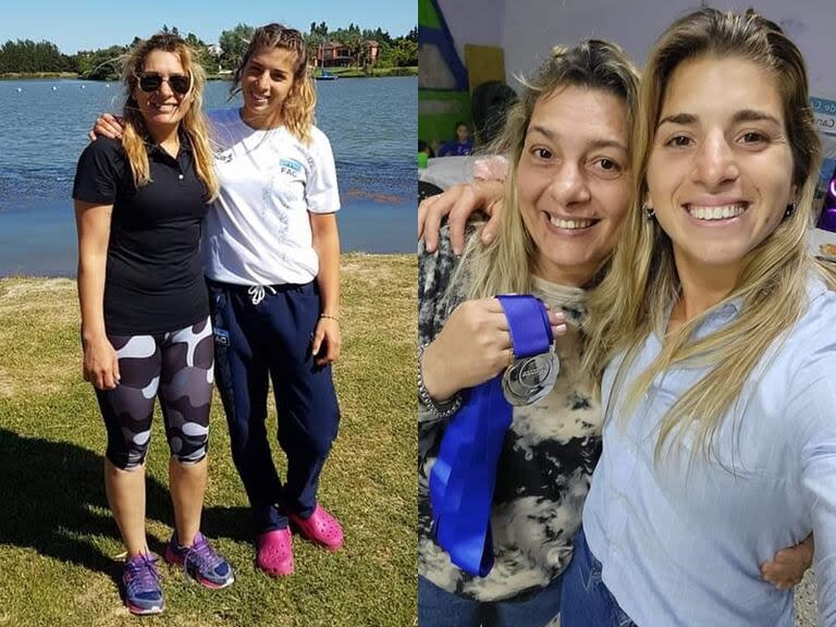 Antes y después: Brenda Rojas con su mamá, Patricia, cuando apenas ingresó a la selección argentina y, luego, con una medalla panamericana.