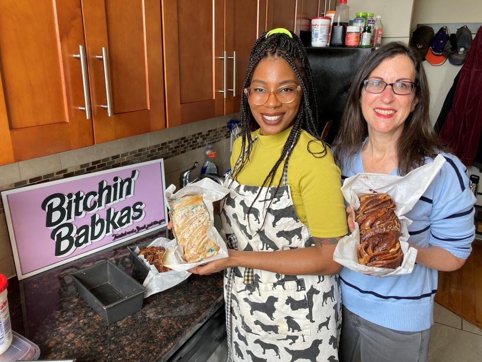 Lohud Food & Dining Reporter Jeanne Muchnick, right, with De’Asia Collins, CEO and owner of Bitchin' Babkas in her Yonkers kitchen. Photographed May 12, 2022.