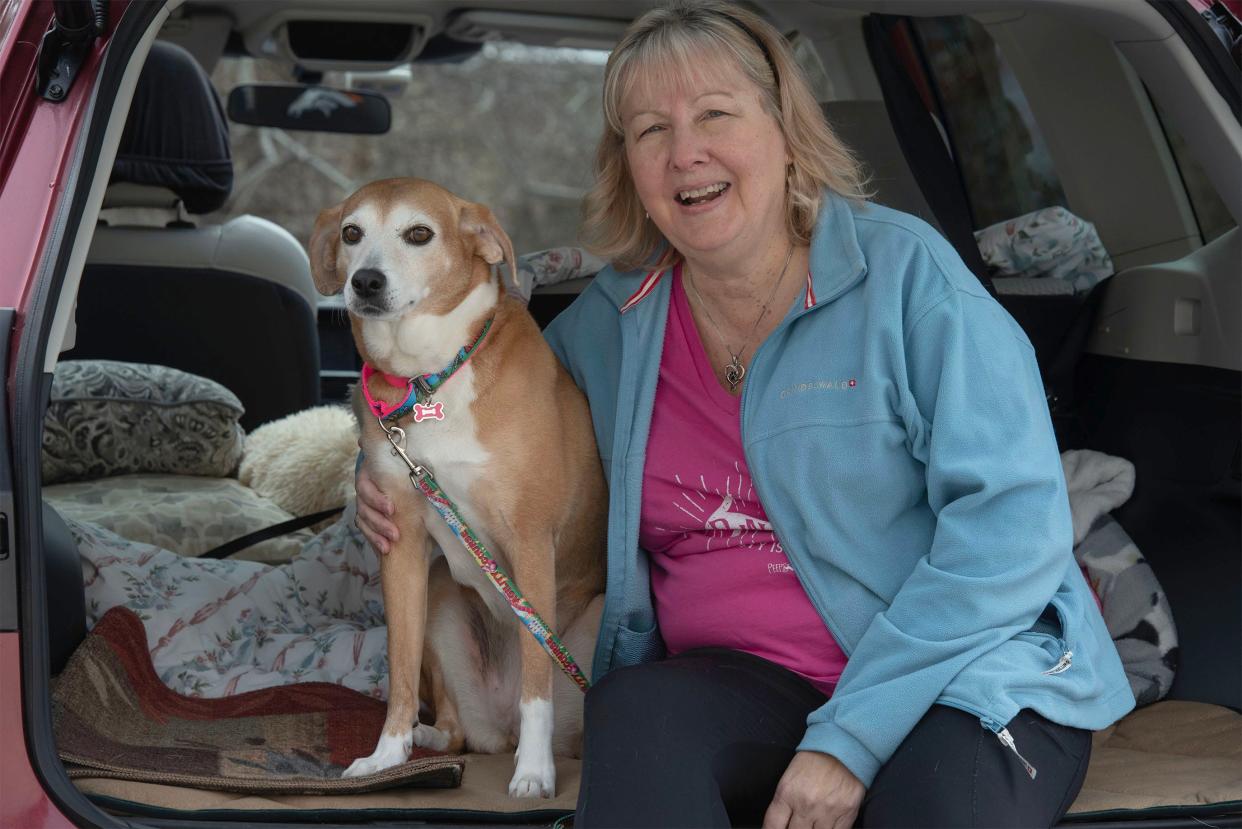 Nine-year-old Tess and her owner Linda Valente of Mashpee share a moment on March 27 in Pocasset before a training run. They are headed to the Westminster Kennel Club Dog Show agility competition on May 11 at the USTA Billie Jean King National Tennis Center in Flushing, New York.