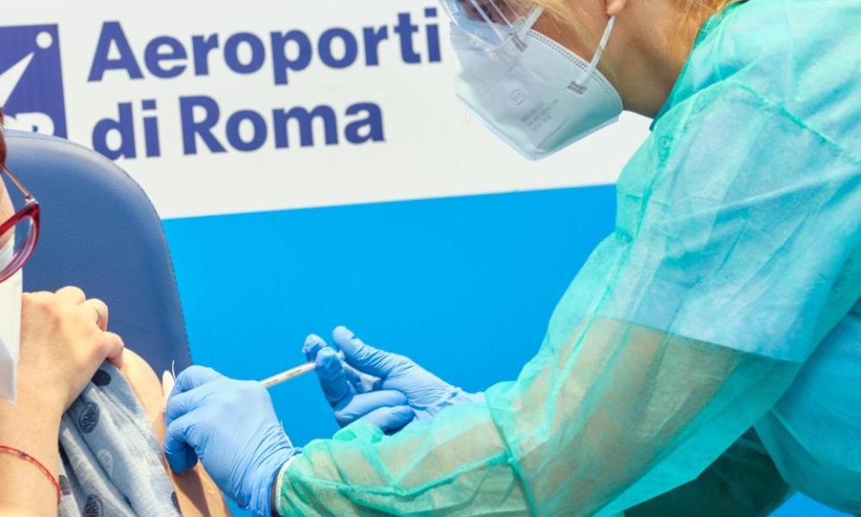 A coronavirus vaccination at Rome's Leonardo da Vinci airport