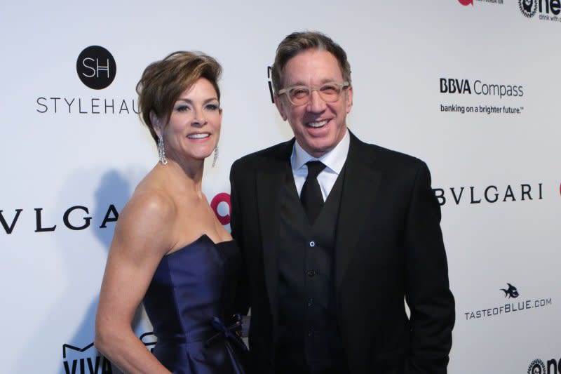 Tim Allen (R) and Jane Hajduk attend the Elton John AIDS Foundation Academy Awards viewing party in 2017. File Photo by Howard Shen/UPI