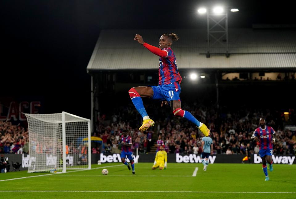 Crystal Palace’s Wilfried Zaha celebrates scoring (Nick Potts/PA) (PA Wire)