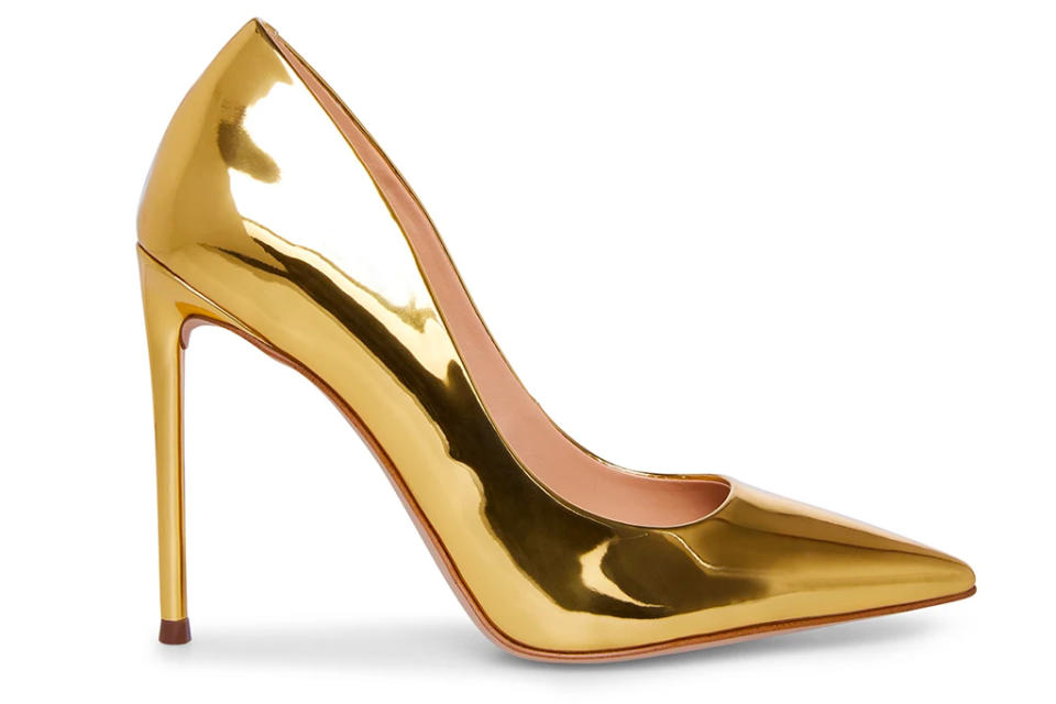 gold heels, pumps, steve madden