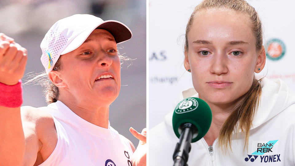 Elena Rybakina's French Open withdrawal came on the same day as tennis World No.1 Iga Swiatek put on a double bagel clinic. Pic: Getty