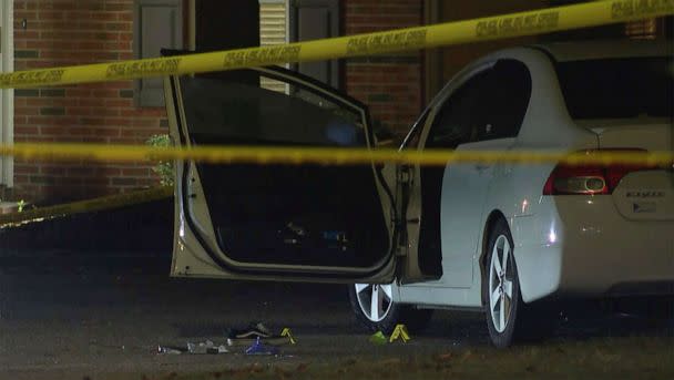 PHOTO: Police tape marks the crime scene in the Hedingham neighborhood and Neuse River Trail area in Raleigh, N.C., Oct. 13, 2022, following a shooting.  (Allen Breed/AP)