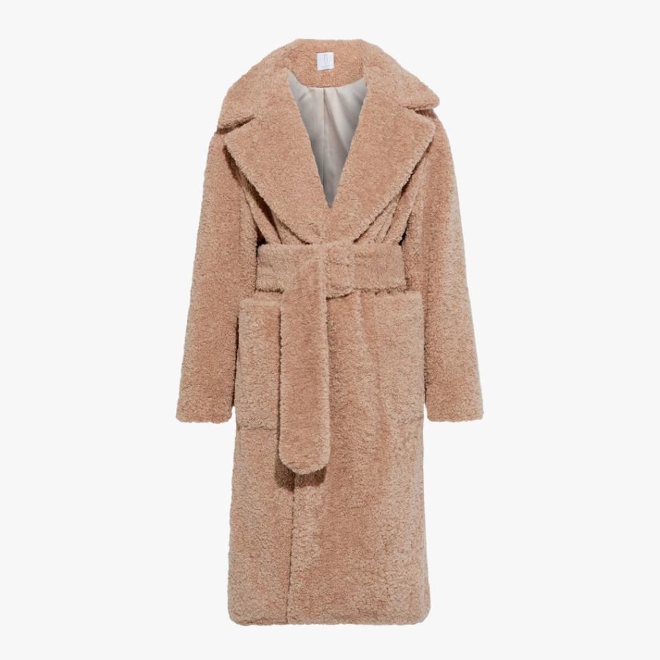 Devaux Victoria sand belted faux shearling coat