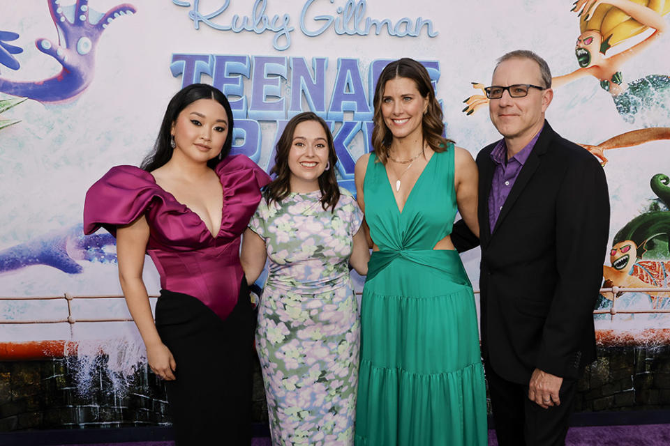 (L-R) Lana Condor, Faryn Pearl, Kelly Cooney and Kirk DeMicco attend the premiere of Universal Pictures' "Ruby Gillman: Teenage Kraken" at TCL Chinese Theatre on June 28, 2023 in Hollywood, California.