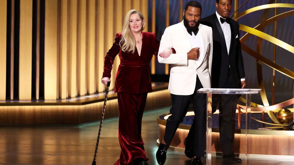 (From left) Christina Applegate and Anthony Anderson at the 75th Primetime Emmy Awards in Los Angeles in January. - Mario Anzuoni/Reuters