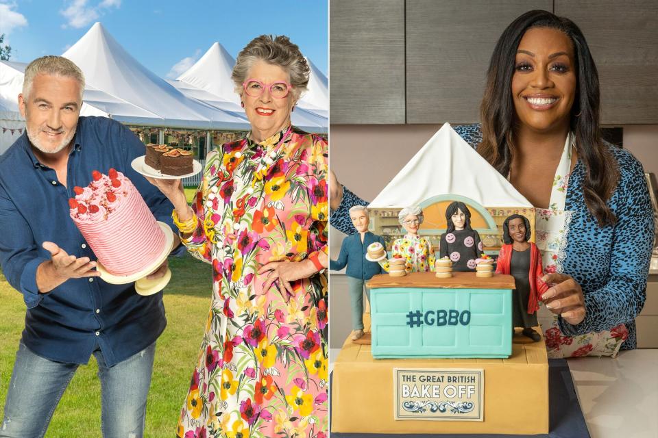 Alison Hammond with Paul Hollywood and Prue Leith judging The Great British Baking Show