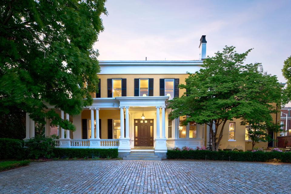 The Greek Revival home, located at 10 Brown St., Providence, has six bedrooms, six full bathrooms, two half bathrooms, a library, a billiards room, and a regular kitchen among other amenities.