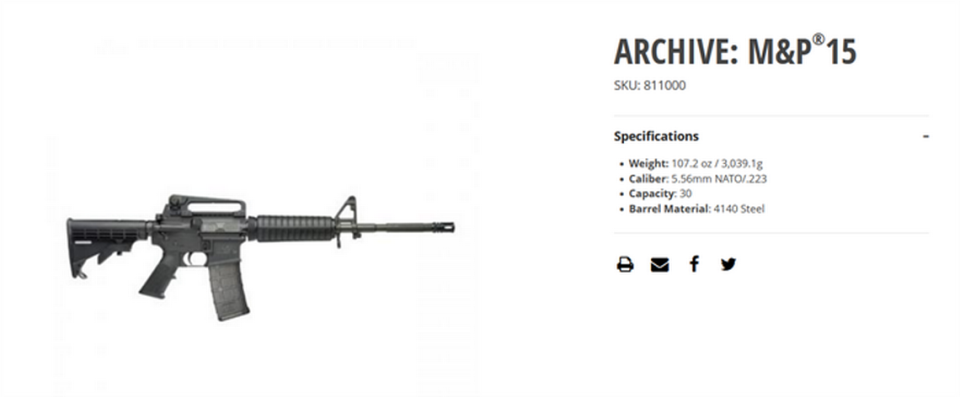 An image from the Smith & Wesson website shows the type of weapon used in the July 4 Highland Park shooting. In the wake of that mass shooting which left seven people dead and dozens more injured, Gov. J.B. Pritzker is calling for a ban at both the state and national levels on military-style assault rifles and high-capacity magazines.